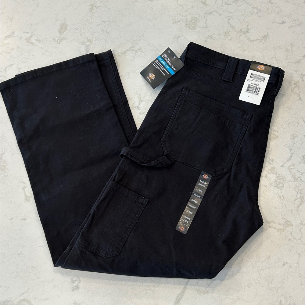 Dickies Women's Relaxed Straight Carpenter Stretch Duck Pant Black Size 14 Cargo
